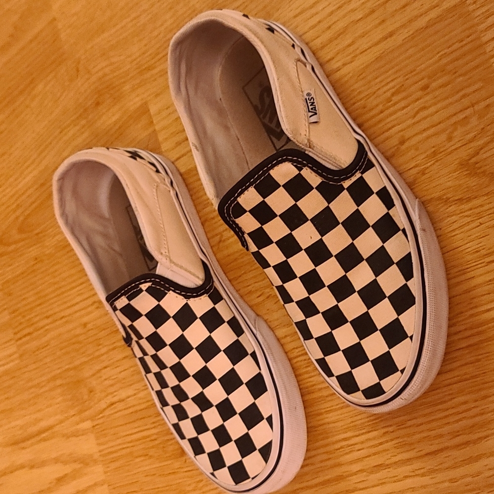 Black/White Checkered Vans Slip-Ons Women's 6